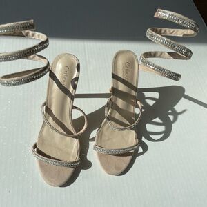 Catherine Malandrino Beige Strappy Heels with Rhinestones